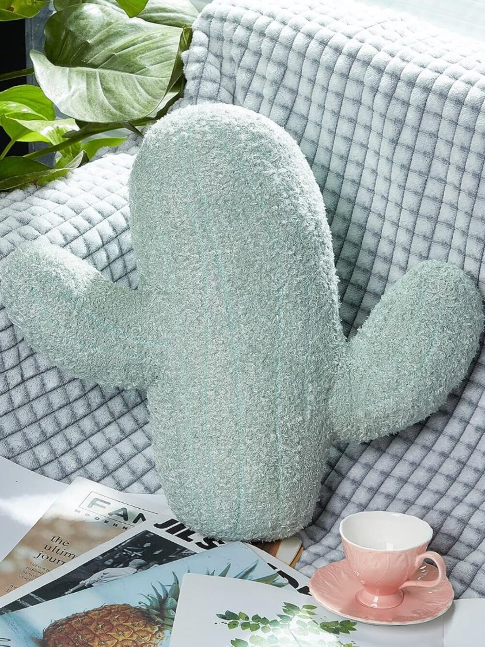 16.4 x 13 in Cactus Shape Throw Pillow, Plush Cactus Shaped Cushion